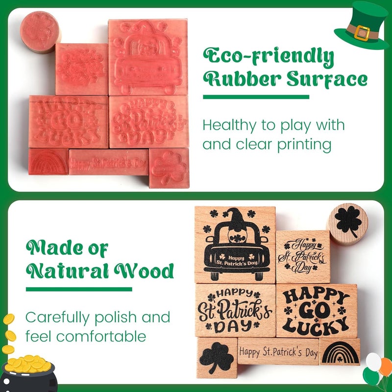 Supervitae 8 Pcs St. Patrick's Day Rubber Stamp Set Wooden Rubber Stamps St. Patrick Day's Gnome Vintage Wooden Rubber Art Stamps for Crafting and DIY Scrapbooking Card Making Hand Book - Image 3